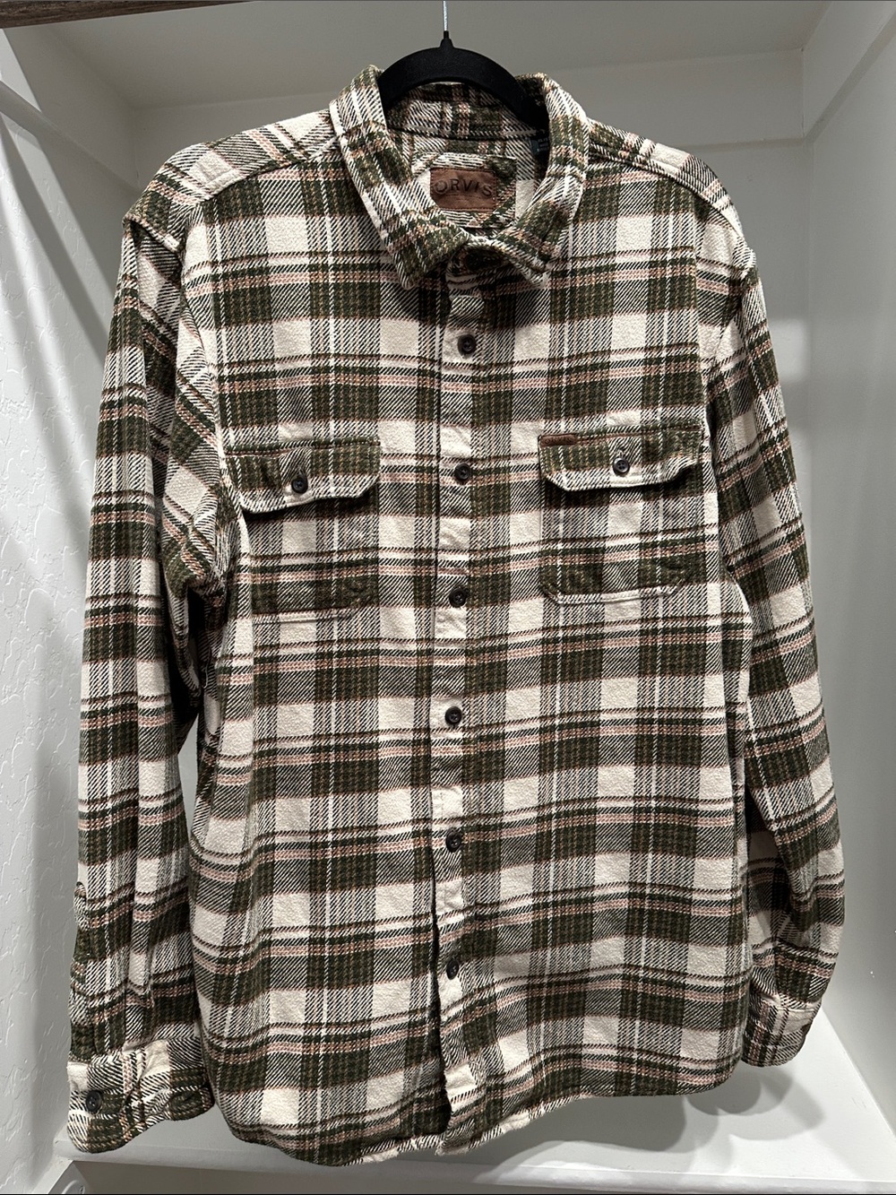 Orvis Olive & White Plaid Lightweight Shirt Jacket
